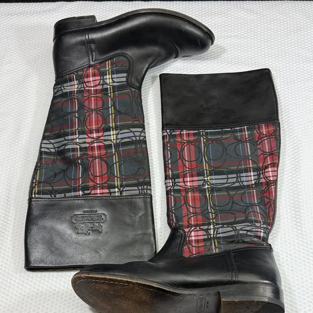 Coach Chrissi Tartan Plaid Green, Black and Red Boots Size 7